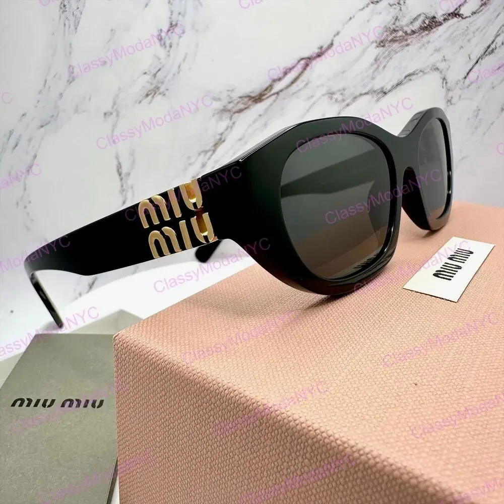 New MIU MIU Sunglasses Black Gold Rectangle Cat Eye Geometric Authentic